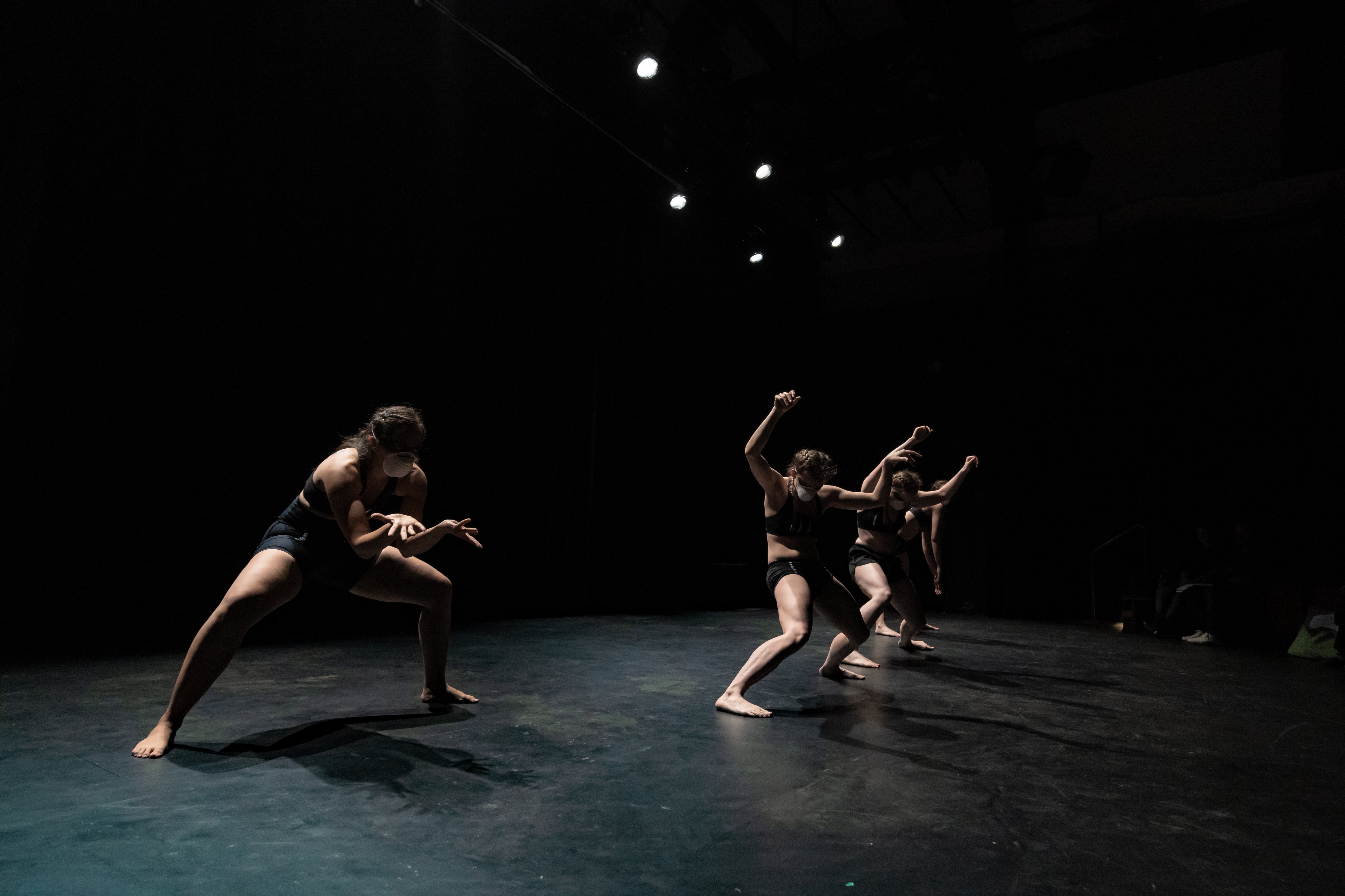 Four performers dancing on stage for Insect Decay performance